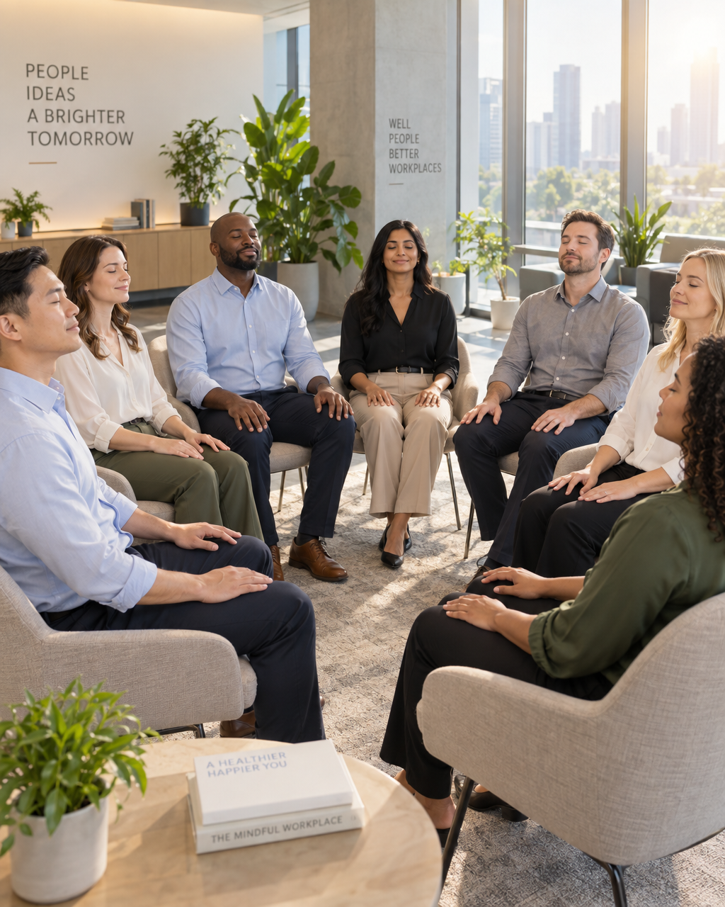 Professionals practising guided breathwork together